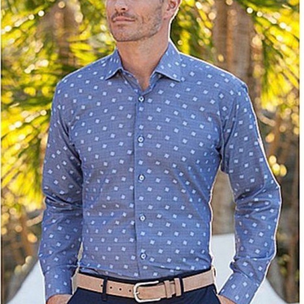 BERTIGO MASTERPIECE MENS BLUE DRESS SHIRT SMALL